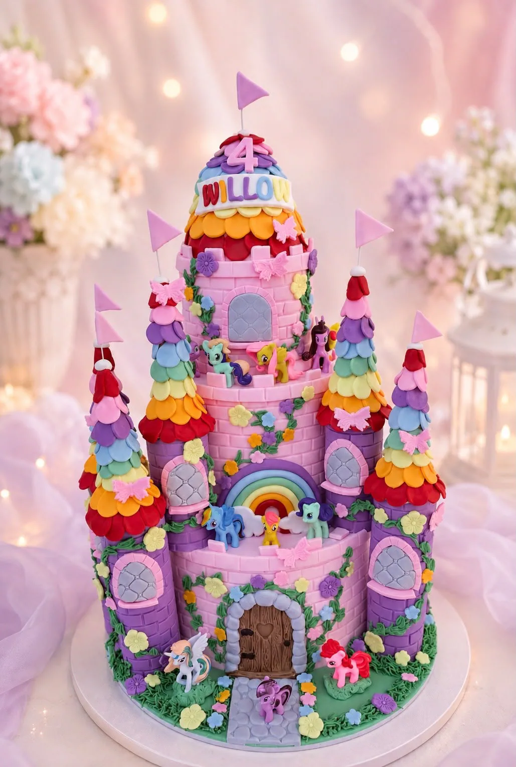 Colourful princess castle cake handmade by Anila