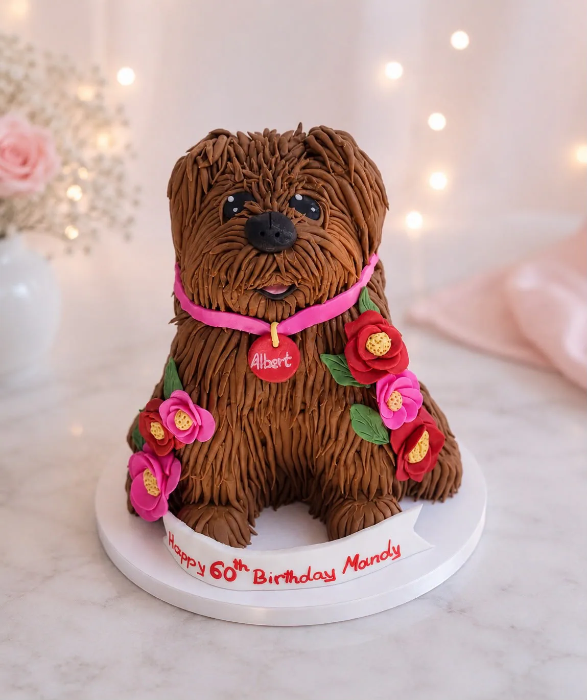 Sculpted brown dog birthday cake handmade by Anila