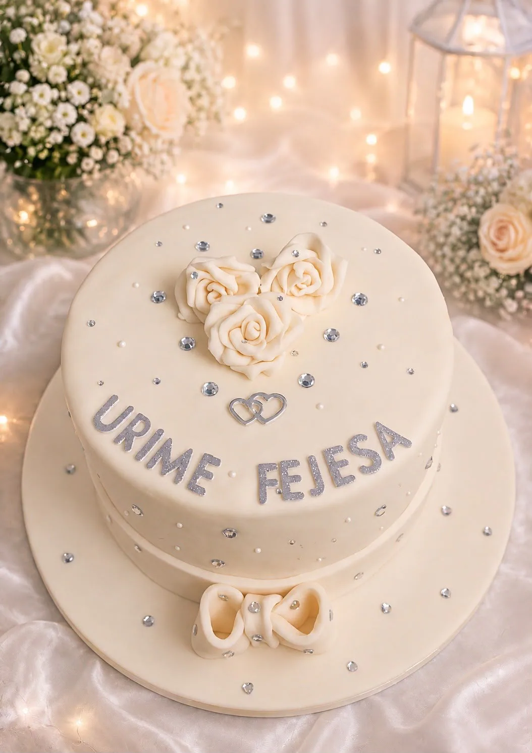 Cream engagement cake handmade by Anila in Norwich
