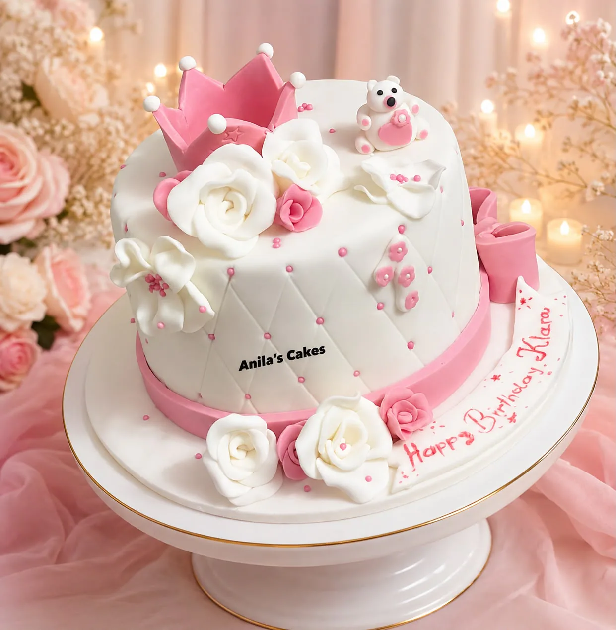 Children’s pink princess birthday cake handmade by Anila in Norwich