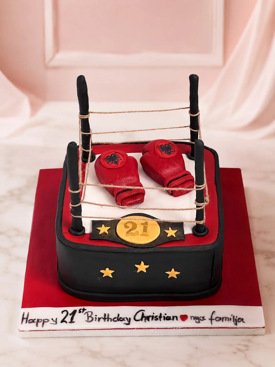 Men’s boxing ring birthday cake handmade by Anila in Norwich