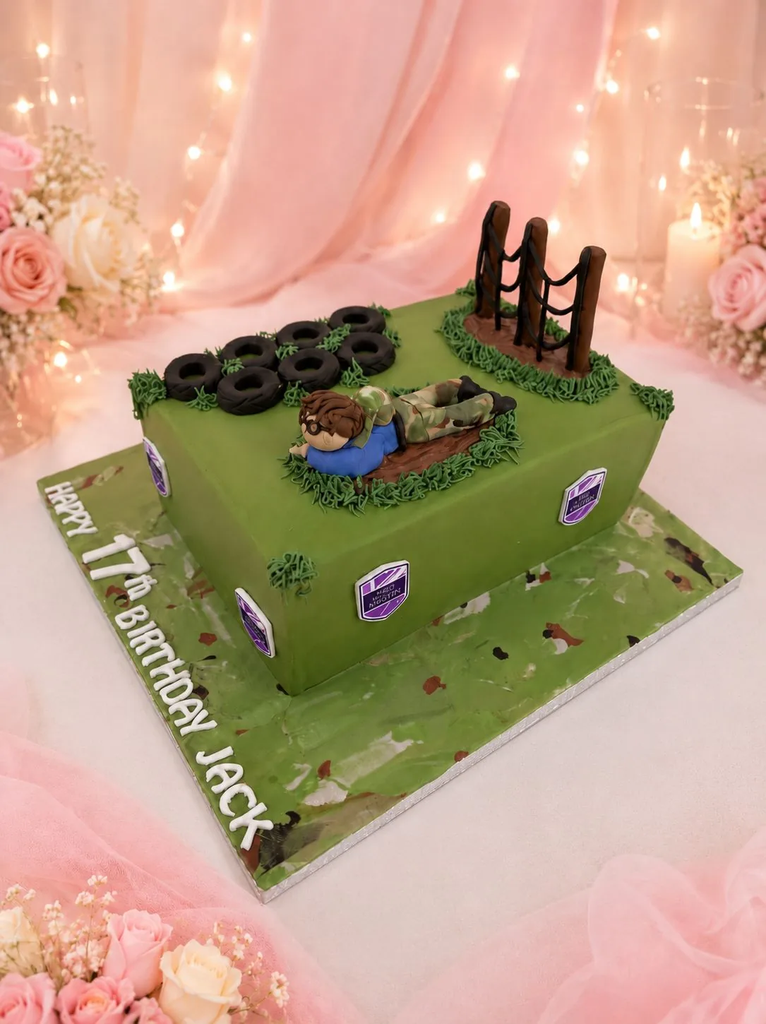 Army obstacle course seventeenth birthday cake handmade by Anila in Norwich