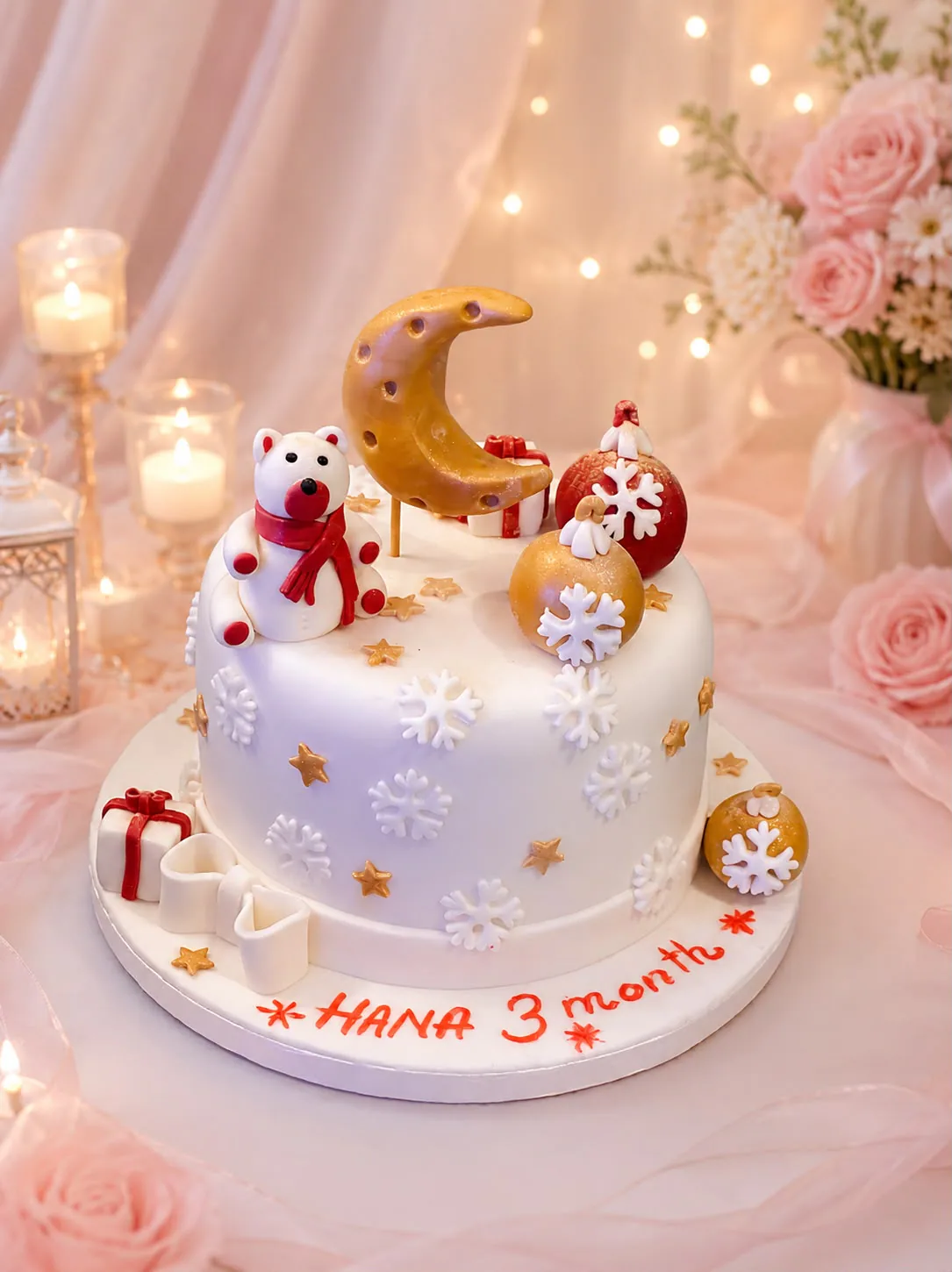 Children’s Christmas three month celebration cake handmade by Anila in Norwich