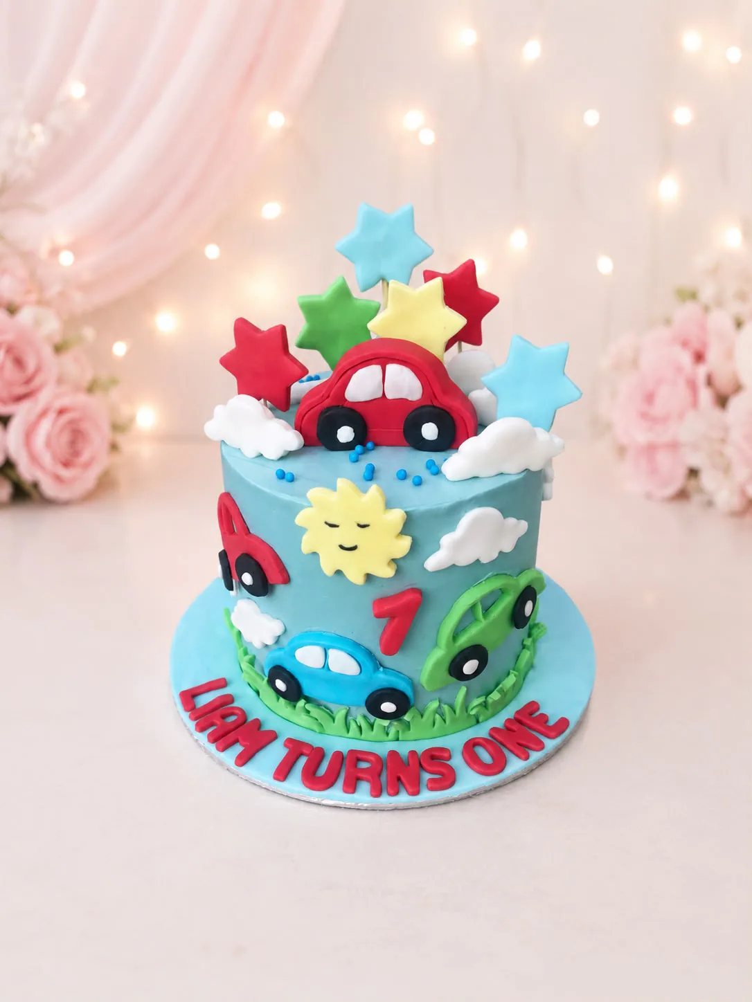 Children’s first birthday car cake handmade by Anila in Norwich