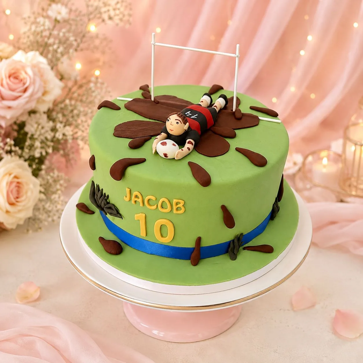 Rugby themed tenth birthday cake handmade by Anila in Norwich