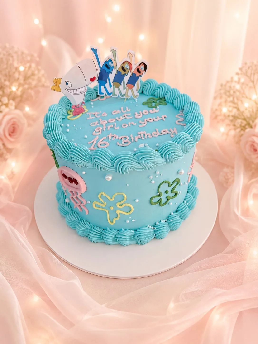 Underwater cartoon sixteenth birthday cake handmade by Anila in Norwich