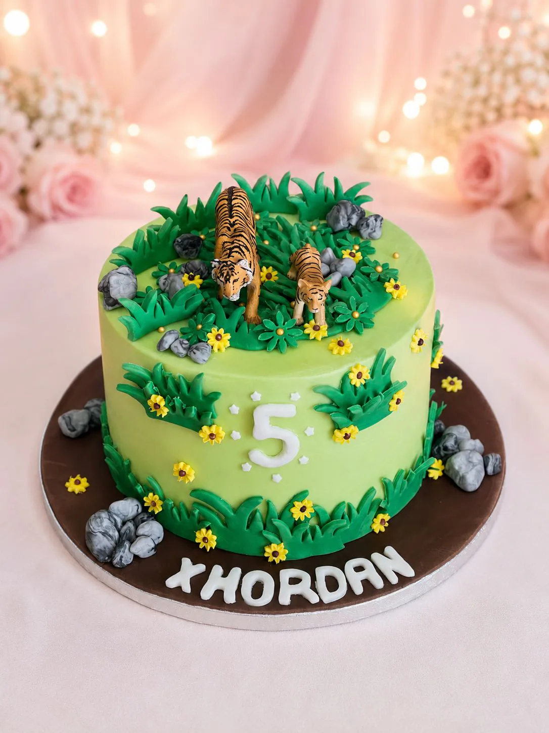 Tiger themed fifth birthday cake handmade by Anila in Norwich