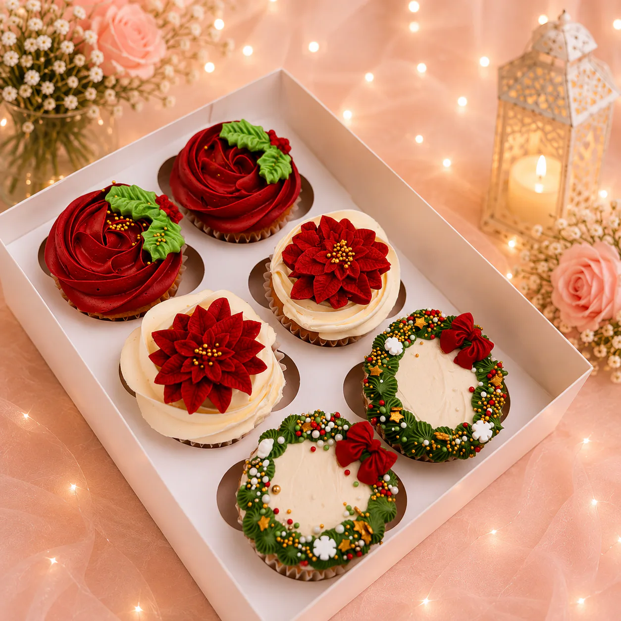 Six Christmas cupcakes handmade by Anila in Norwich