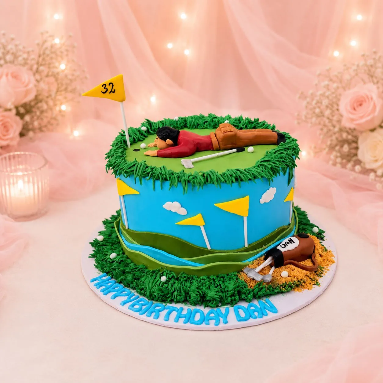 Golf themed thirty-second birthday cake handmade by Anila in Norwich