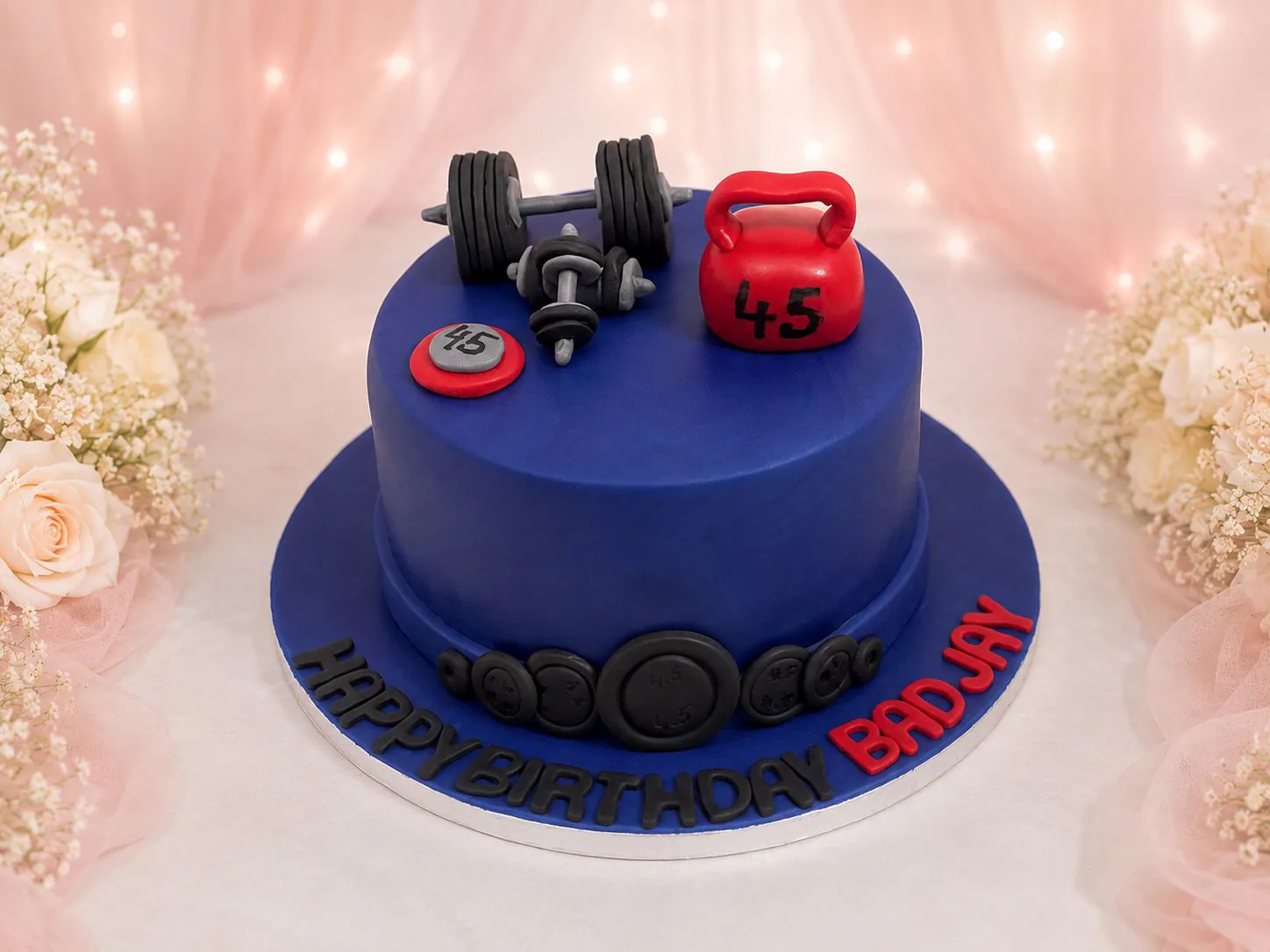 Weightlifting themed birthday cake handmade by Anila in Norwich