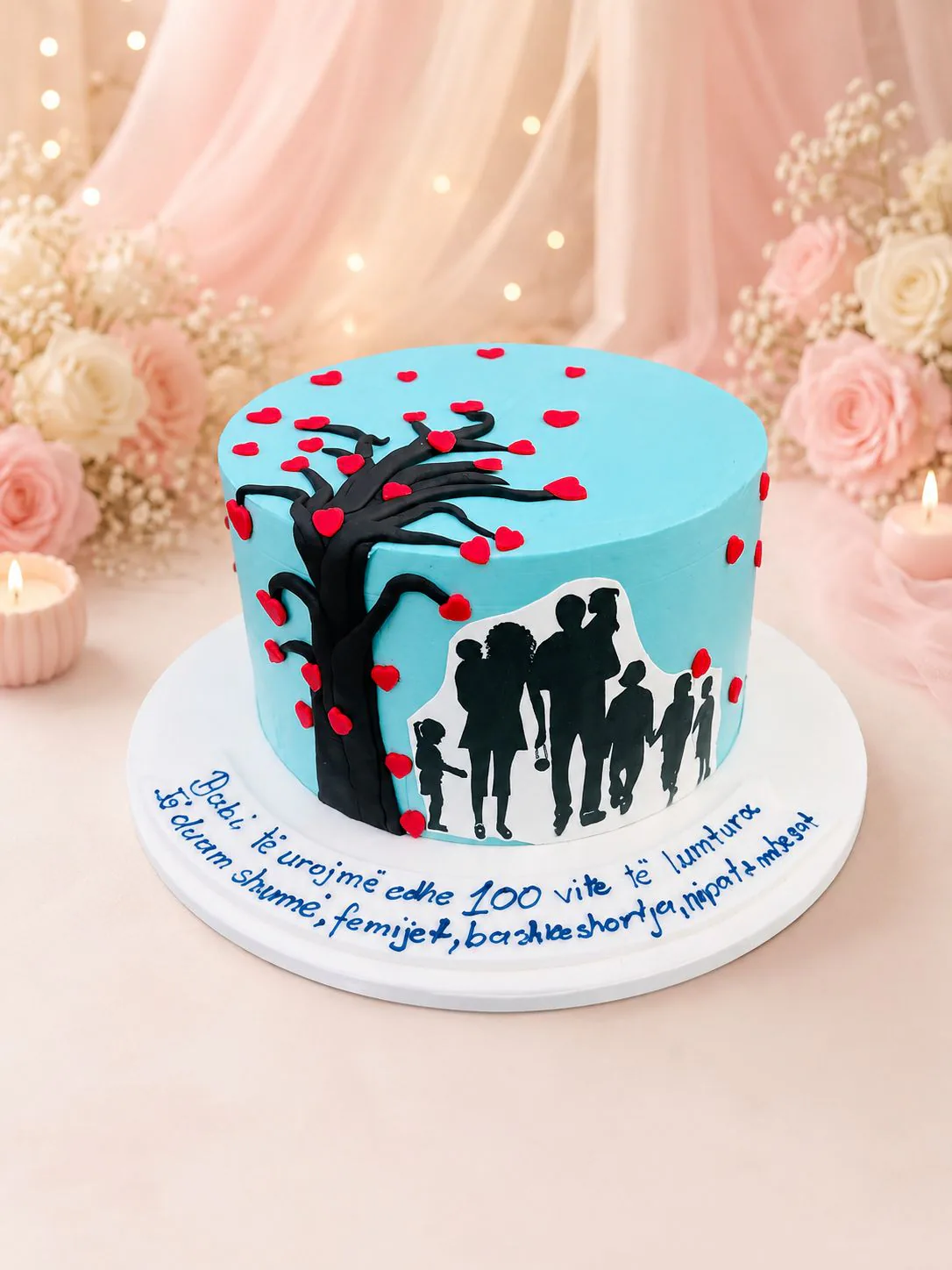 Family tree celebration cake handmade by Anila in Norwich