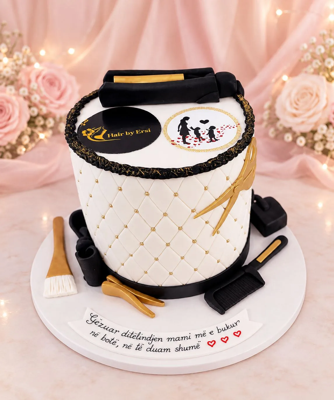 Hairdresser themed special occasion cake handmade by Anila in Norwich