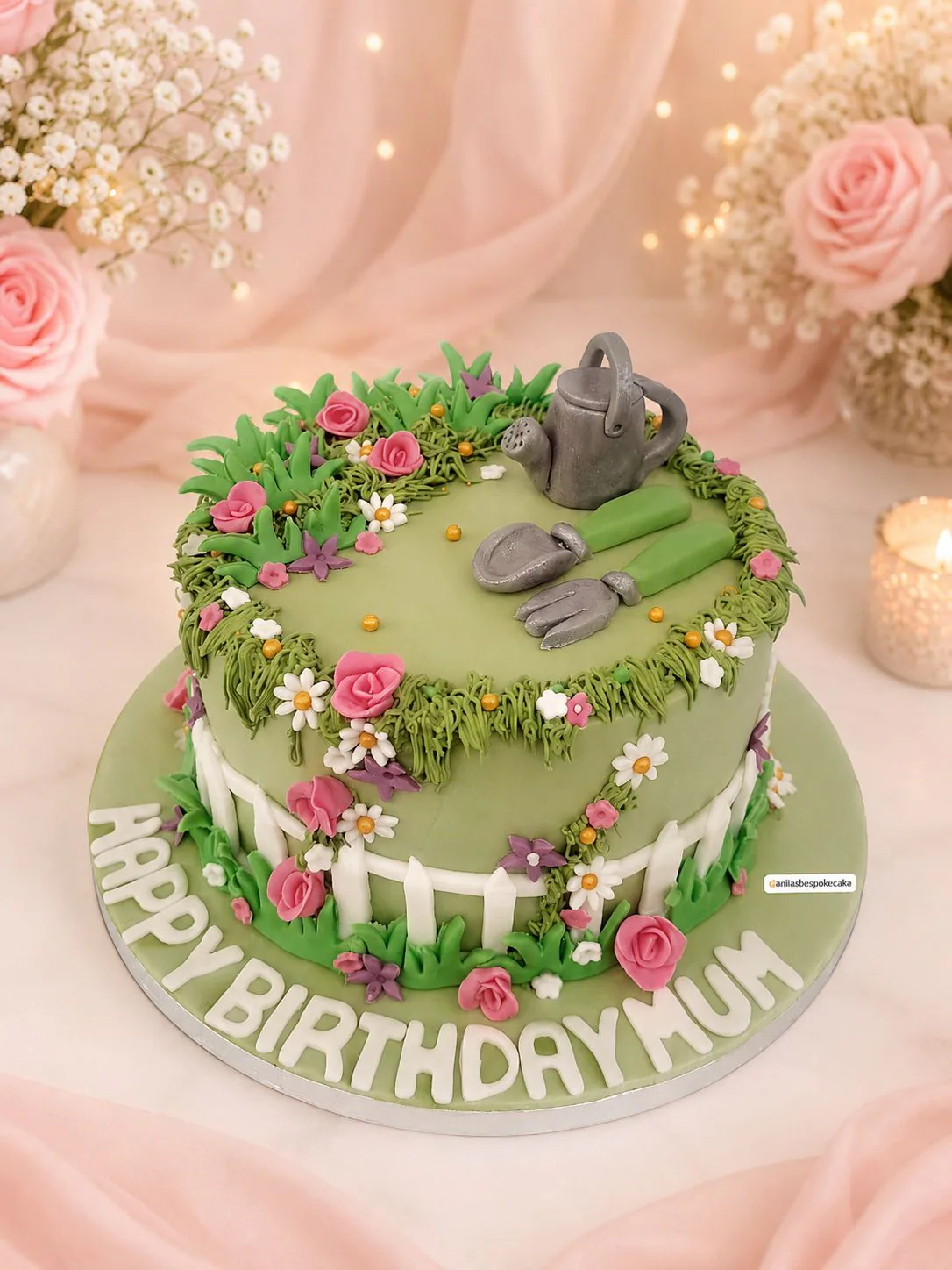 Gardening birthday cake with flowers handmade by Anila in Norwich