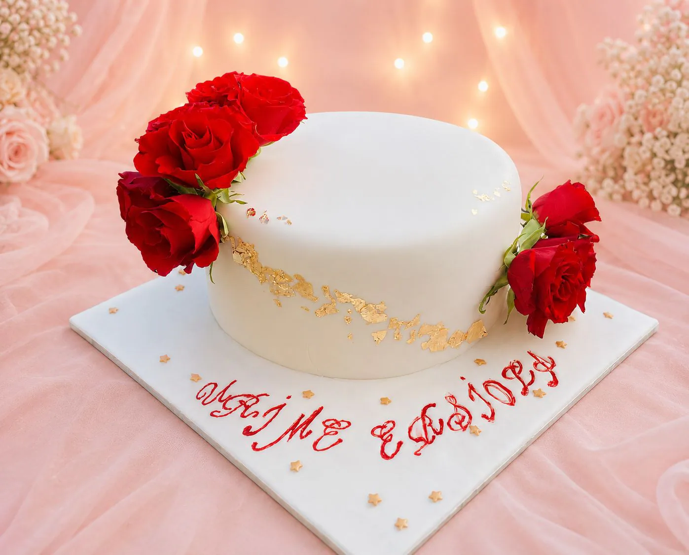 White heart cake with red roses handmade by Anila in Norwich