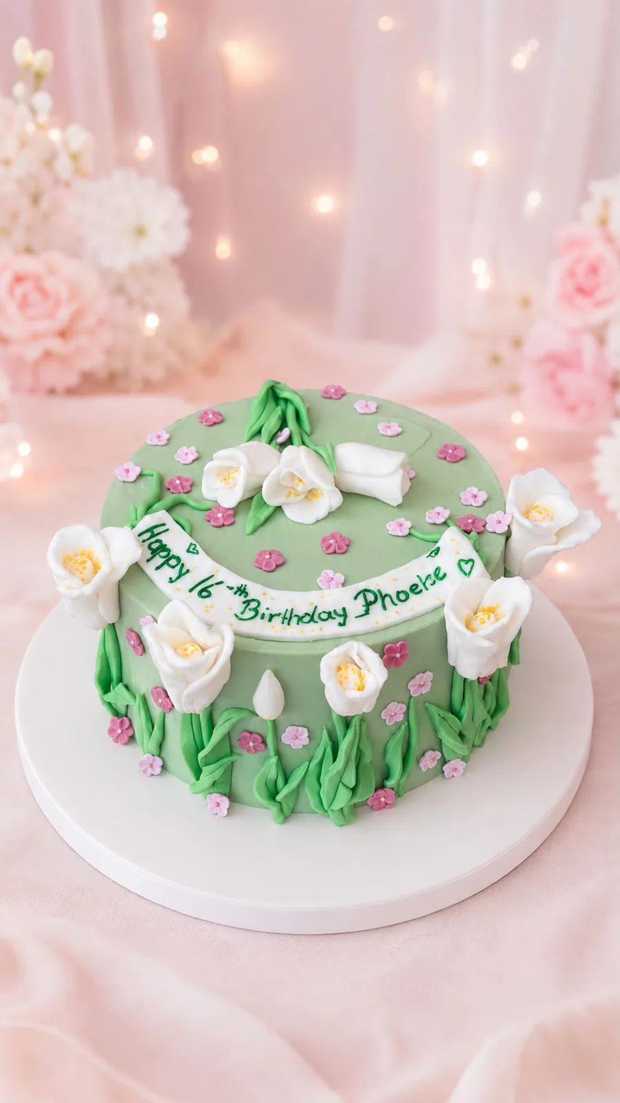 Women’s green floral 16th birthday cake handmade by Anila in Norwich