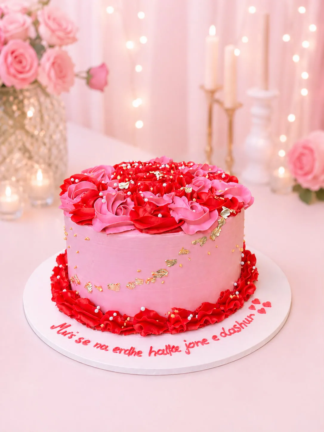 Women’s red and pink rosette cake handmade by Anila in Norwich